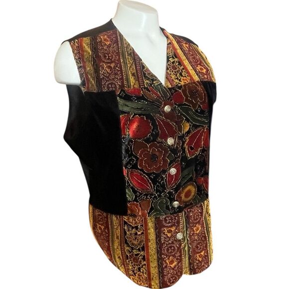 Jaclyn Smith Embossed Velvet Vintage Mixed Floral Pattern Vest Sz - Picture 3 of 8